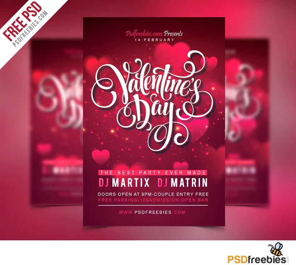 Free Valentines Party Flyer PSD Template