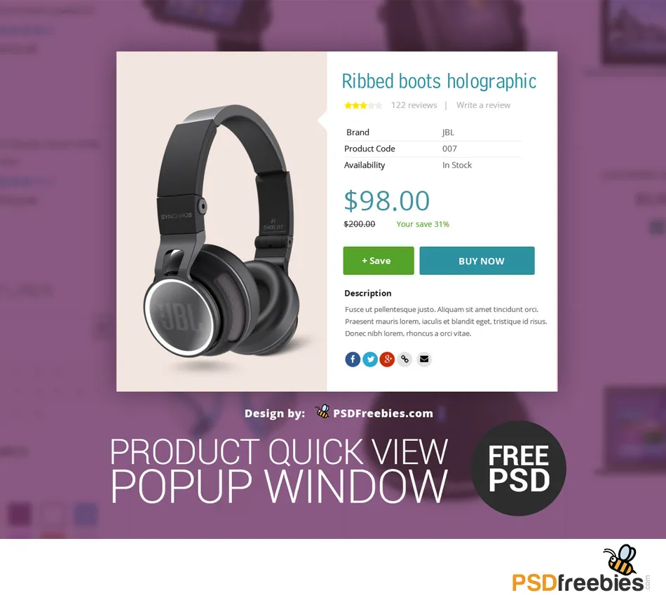 Product Quick view Popup Window PSD
